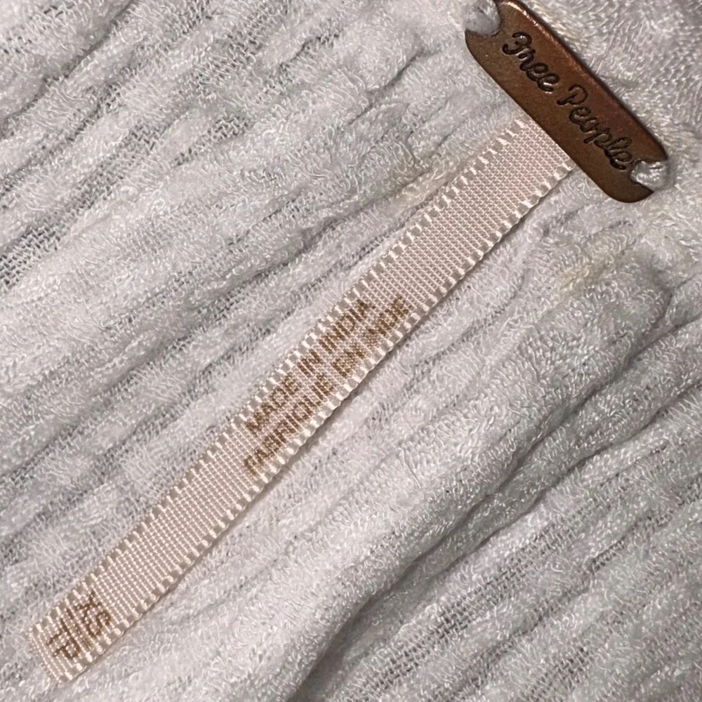 Free People White Button Down Shirt XS Waffle Weave Oversize Gauze Tunic Peasant